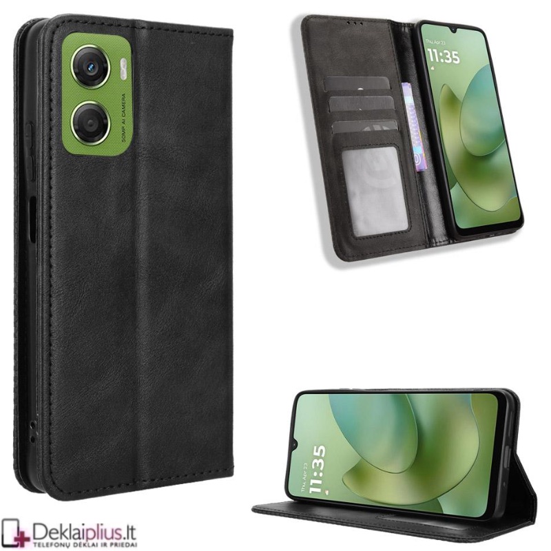 Dirbtinės odos atverčiamas dėklas su skyreliais - juodas (Motorola Moto G06/Moto G06 Power) Dirbtinės odos atverčiamas dėklas su skyreliais - juodas (Motorola Moto G06/Moto G06 Power)